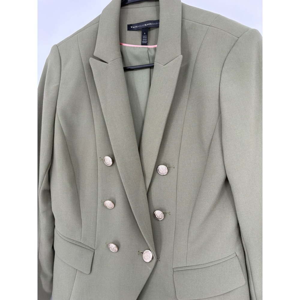 White House Black Market Blazer Womens 4 Green Double Breasted Gold Crest Button - Picture 2 of 10